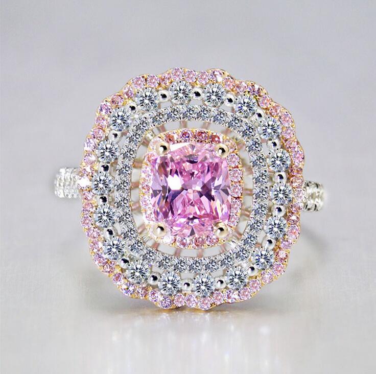 White Gold Filled Cushion Pink Sapphire CZ Dia Crown Band Ring for Women Wedding Engagement 5b73