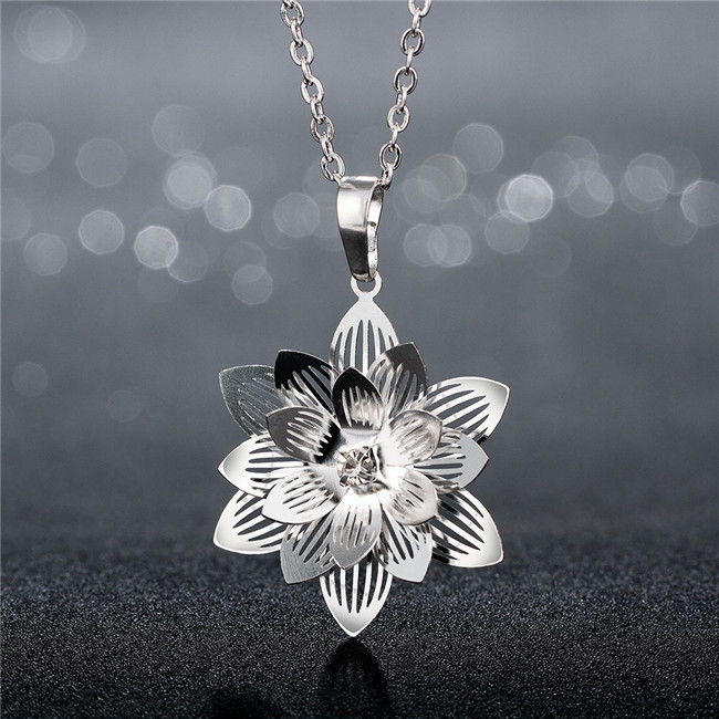 New women's Lotus flower shape Pendant Necklace white gemstone sterling silver plated necklace STSN735,hot sale fashion 925 silver necklace