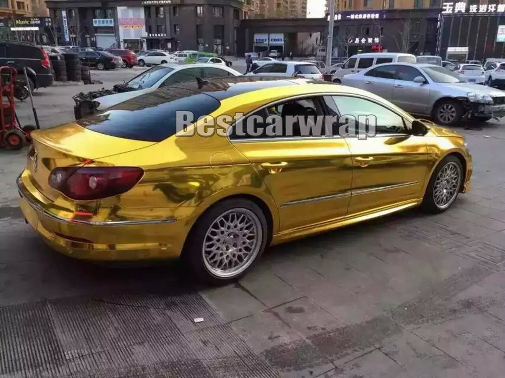 High stretch Chrome gold Vinyl Wrap Full Car Wrapping Mirror with Air Bubble Free Vehicle Covers graphis 1.52*20M/Roll 5x65ft