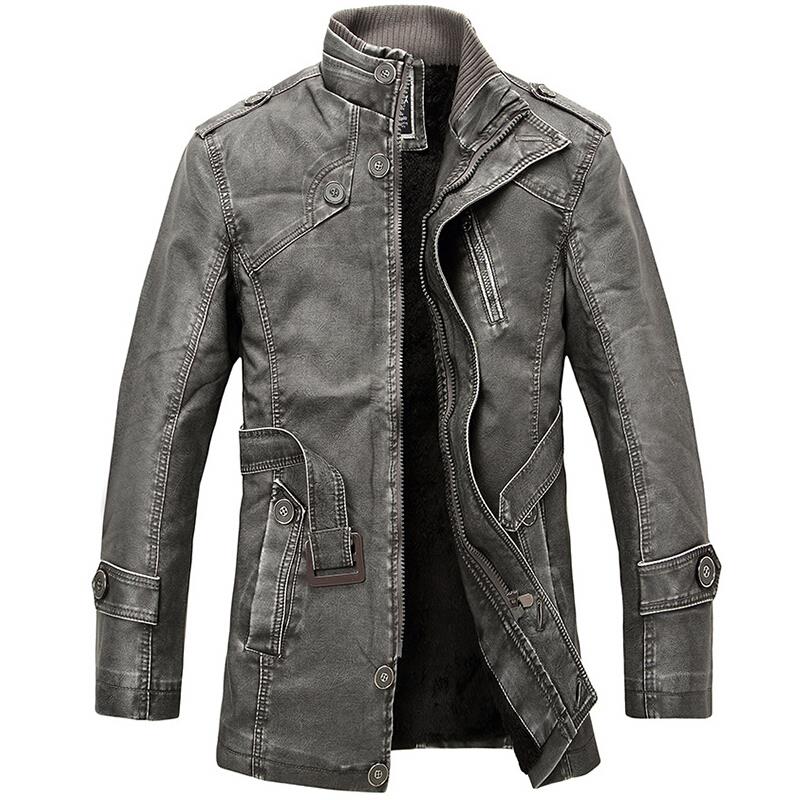Men's Leather Jackets: PU Wool Stand Collar Coats, Motocycle Overcoats B4