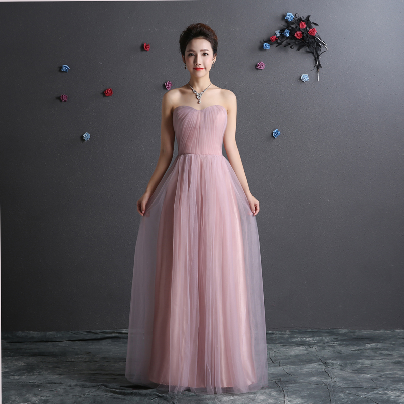Pleated Long Soft Tulle Convertible Bridesmaid Dress 2016 Lace Up Bridesmaid Gowns Floor Length Party Dress