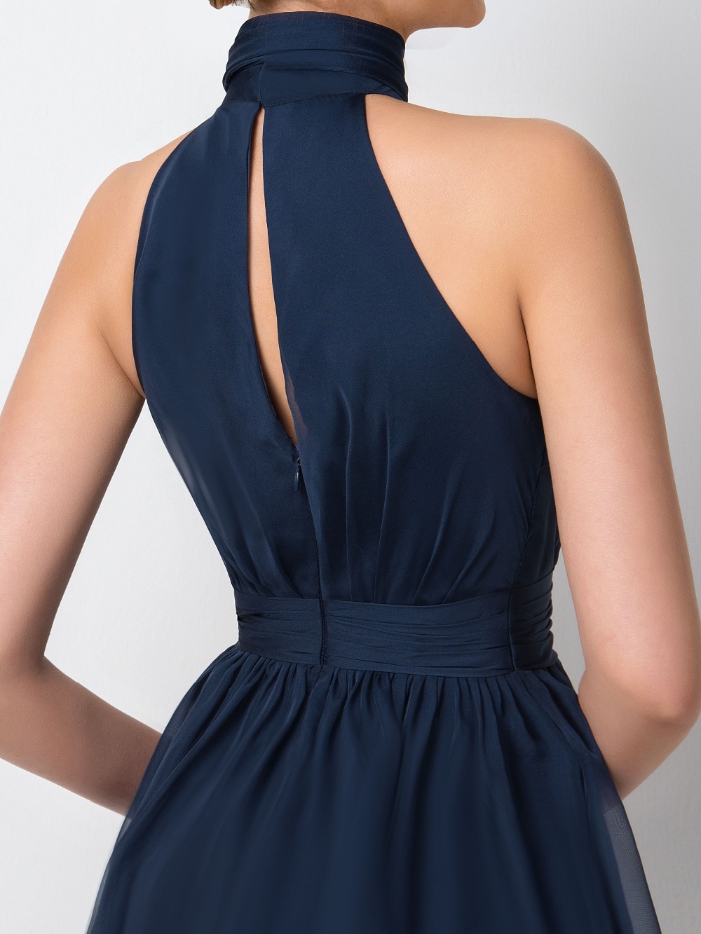 Navy Blue Short Bridesmaid Dress High Neck Chiffon Maid of Honor Dress For Junior Wedding Party Gown