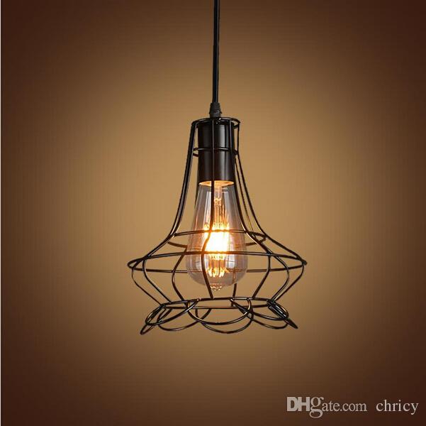 Vintage Iron Pendant Light Cage Hanging Lamp Retro E27 Pyramid Lighting for Restaurant Coffee Bar Living Room