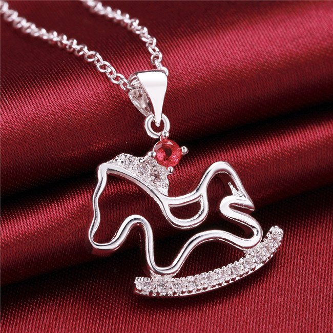 High grade women's Small horse pendant necklace red gemstone sterling silver plate necklace STSN617,hot sale fashion 925 silver necklace wom