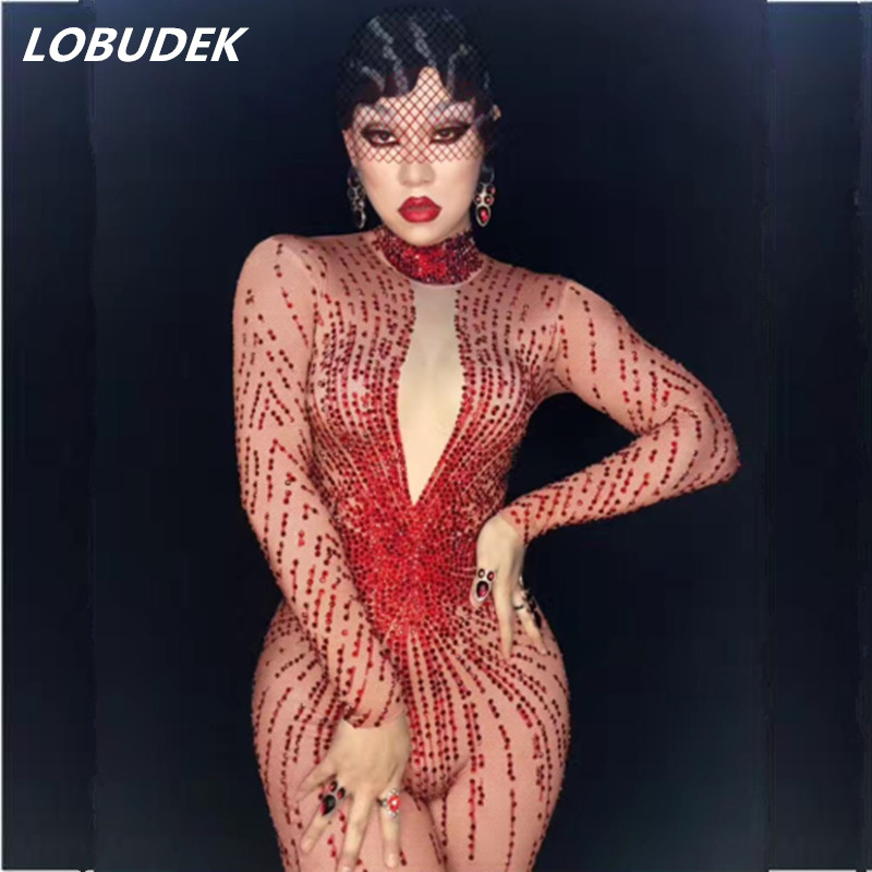 Female costumes Bright crystals sexy Jumpsuit red Rhinestones Outfit performance show Leotard Singer Dance Nightclub star stage wear costume
Female costumes Bright crystals sexy Jumpsuit red Rhinestones Outfit performance show Leotard Singer Dance Nightclub star stage wear costume