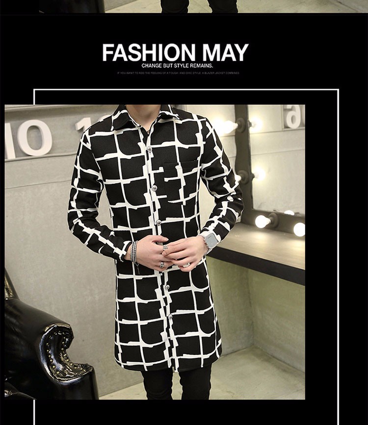 2016 Autumn Winter Overcoat Mens High Quality Fashion Mens Trench Coat Men Casual Printed Trench Coat Men Slim Fit Outerwear