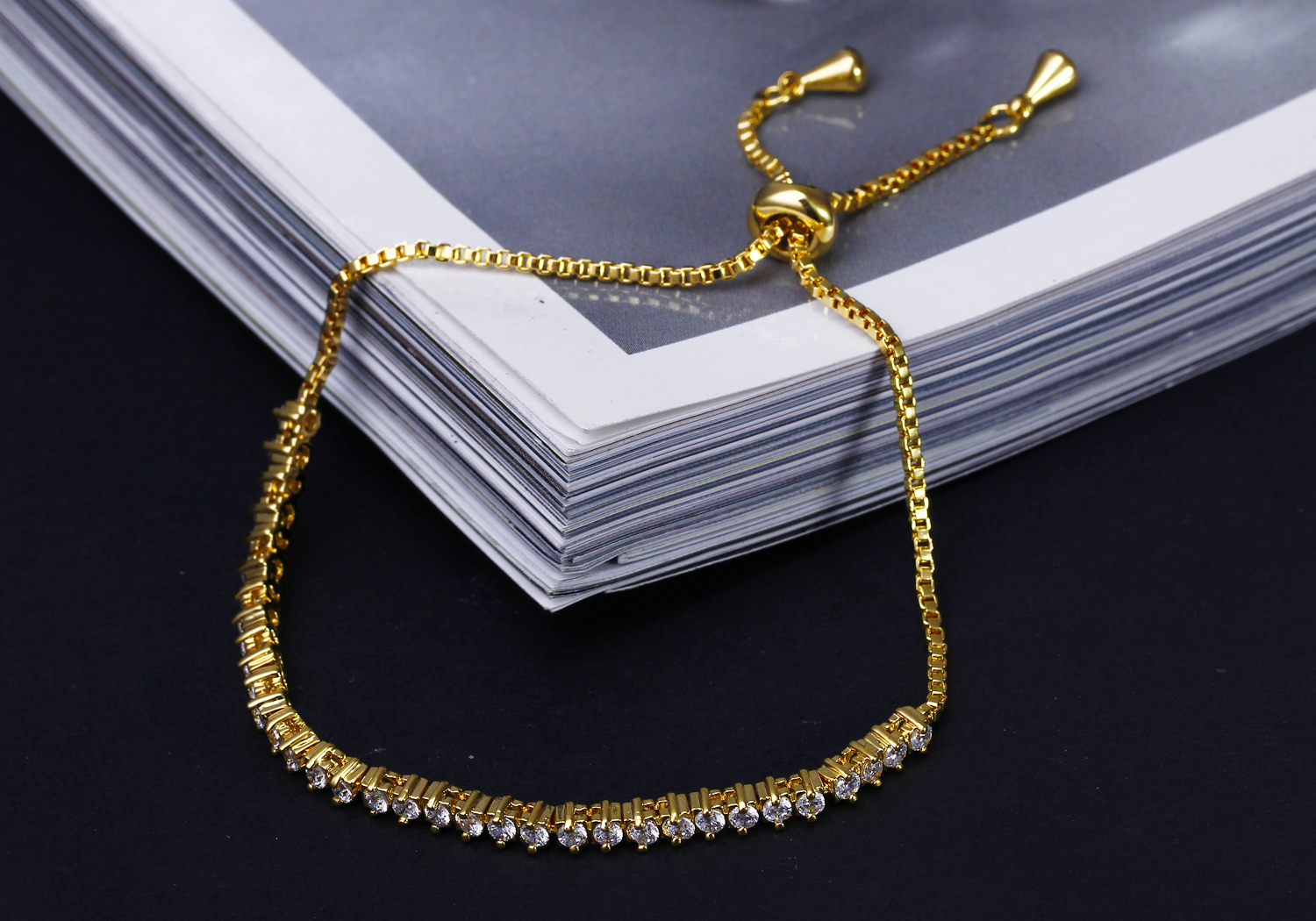Adjustable Length size Bracelet 18K Gold/Platinum plate with Cubic Zirconia Free size Bangle & Bracelet
