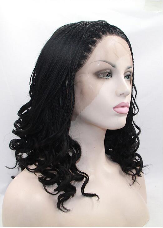 African American Long Synthetic Braid Lace Front Wigs for Women Heat Resistant Brown Curly Micro Braided Wig Hair