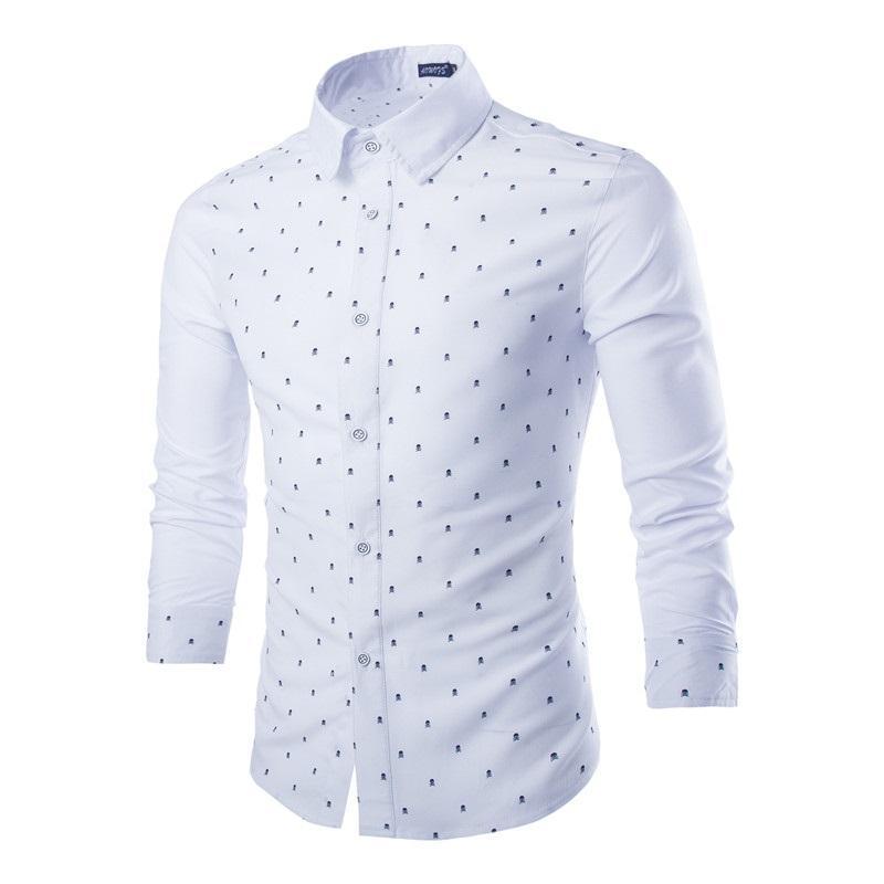 Wholesale-Hot Sale New Acetate Full Turn-down Collar Burderry Men Mens Autumn British Fashion Skull Printing Stitching Long-sleeved Y115