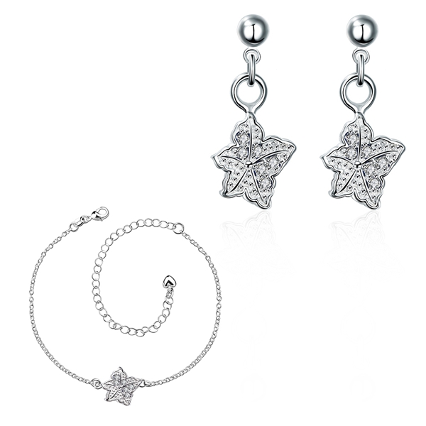 Fashion 925 silver Four Leaf Flower necklace bracelet earring ring a famliy of four jewelry sets STSS034B sterling silver purple gemstone