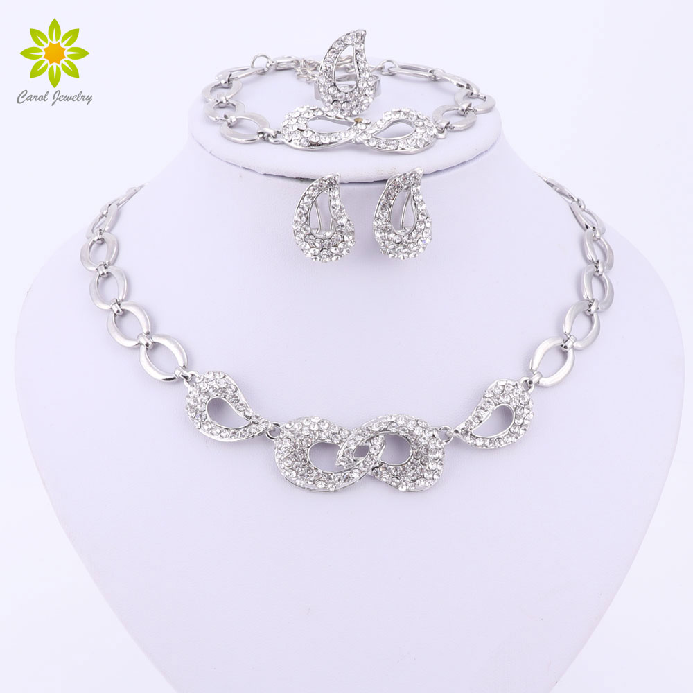 3Colors Bridal Wedding Crystal Silver Plated Necklace/Earrings/Bracelet/Rings Women Jewelry Sets African Beads Party Accessories
3Colors Bridal Wedding Crystal Silver Plated Necklace/Earrings/Bracelet/Rings Women Jewelry Sets African Beads Party Accessories