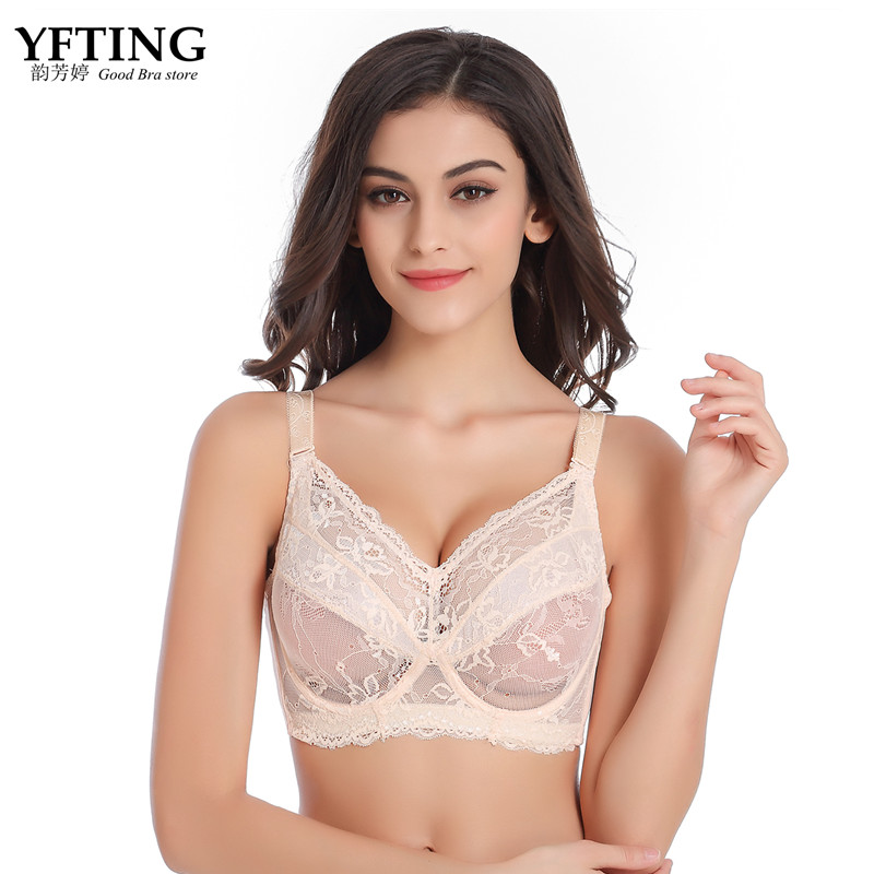 Wholesale-CYHWR Women's Full Coverage Jacquard Non Padded Lace Sheer Underwire Plus Size Bra 34-48 B C D E F G H