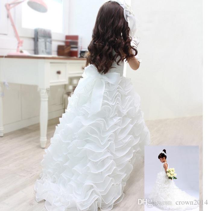 Scoop White Pageant Dresses For Girls Tulle 2022 Flower Girl Dresses Cute Beaded Tiered Floor-Length Princess Tutu Ball Gowns