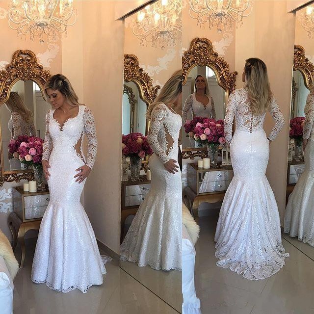 2018 Arabic Mermaid Wedding Dresses Sweetheart Long Sleeves Full Lace Appliques Beaded Button Back Sweep Train Vestidos Formal Bridal Gowns, Ivory
2018 Arabic Mermaid Wedding Dresses Sweetheart Long Sleeves Full Lace Appliques Beaded Button Back Sweep Train Vestidos Formal Bridal Gowns, Ivory