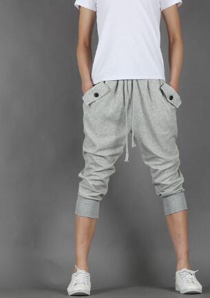 Wholesale- New Mens Harem Capri Casual Sport Athletic Baggy Gym Jogger Joggin Skinny Male Shorts Cotton Polyester Blends Short Pants