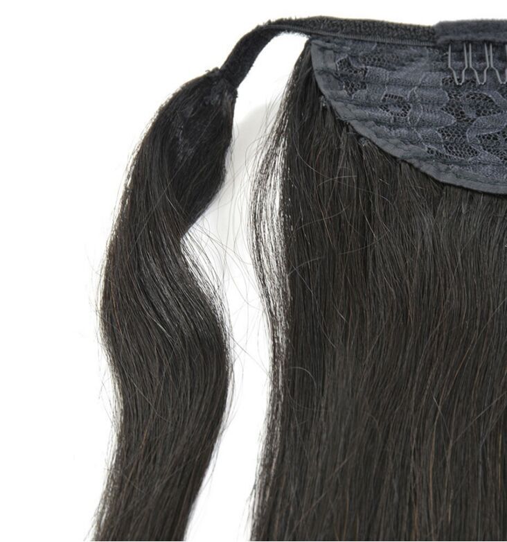 Best Quality Virgin Brazilian light yaki Straight Ponytail Human Hair Wrap Around Pony tail Extensions 120g natural color Yaki Straight