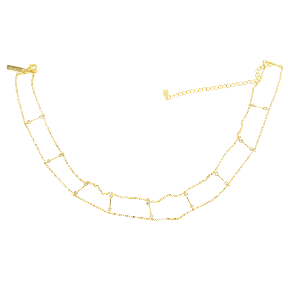 100 925 sterling silver short chain chocker double chain link bar 18k gold plated elegant choker necklace