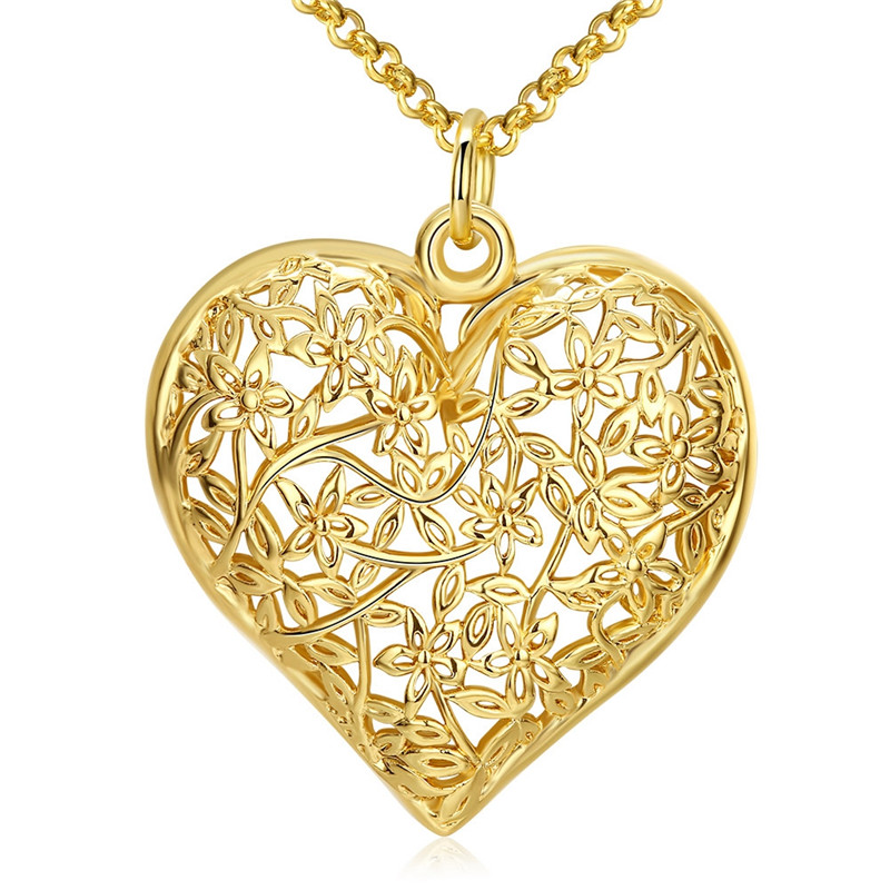 Hot 18K gold plated hollow heart pendant necklace fashion jewelry Valentine's Day gift for woman good quality and low price wholesale, Silver 
Hot 18K gold plated hollow heart pendant necklace fashion jewelry Valentine's Day gift for woman good quality and low price wholesale, Silver