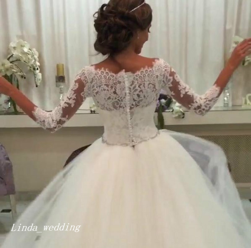 New Arrival Romantic White Wedding Dresses Ball Gown Tulle Lace Long Dream Princess Bridal Party Gowns Plus Size