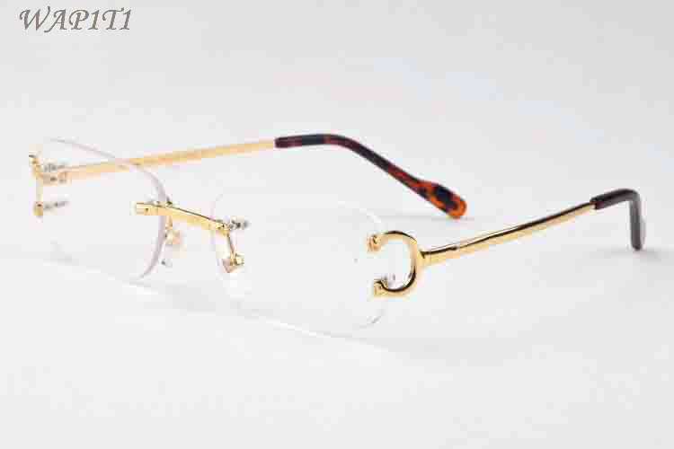 Mode-Sonnenbrillen für Herren, Unisex, Büffelhorn-Brille, Damen-Haltung, randlose Sonnenbrille, Rahmen, klare Gläser, Silber, Gold, Metall, Brill