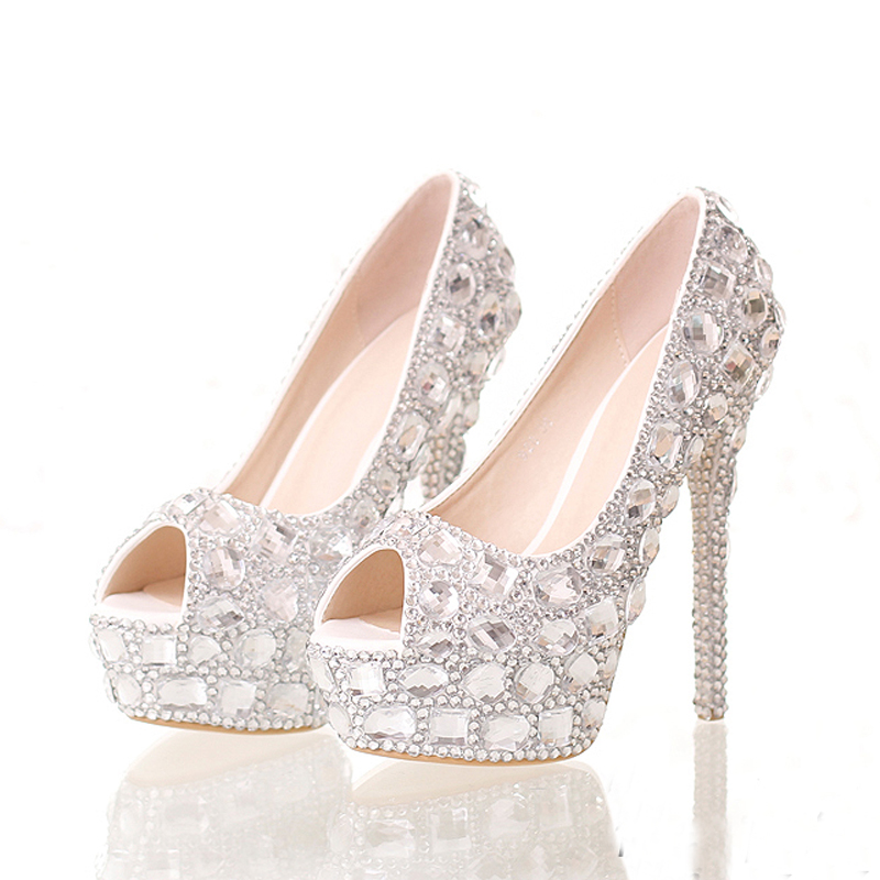 Handmade Silver Diamond Wedding Shoes Peep Toe Platforms Rhinestone Prom Party Shoes Super High Heel Stilettos Bridal Shoes, Style two
Handmade Silver Diamond Wedding Shoes Peep Toe Platforms Rhinestone Prom Party Shoes Super High Heel Stilettos Bridal Shoes, Style two