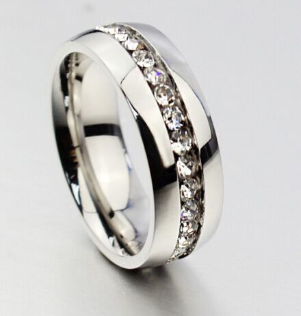 classic 6mm 18K white gold silver color Plated CZ diamond rings Wedding Band Tungsten lovers Ring for Women and Men