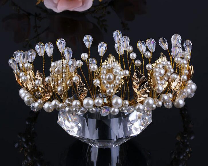 Gold Vintage Bridal Jewelry Headpiece Pearl Hair Accessories Crystal Hair Band headbands Bridal Crown Tiara Wedding Jewelry HT121