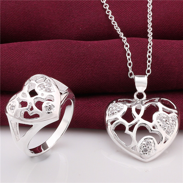 High grade 925 sterling silver Zircon heart-shaped three-piece jewelry sets DFMSS743 Factory direct sale wedding necklace earring ring