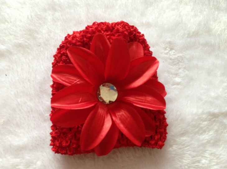50pcs baby waffle caps crochet hats hair flower clips beanie with lily peony daisy flower girl toddler stretchy caps MZ9111