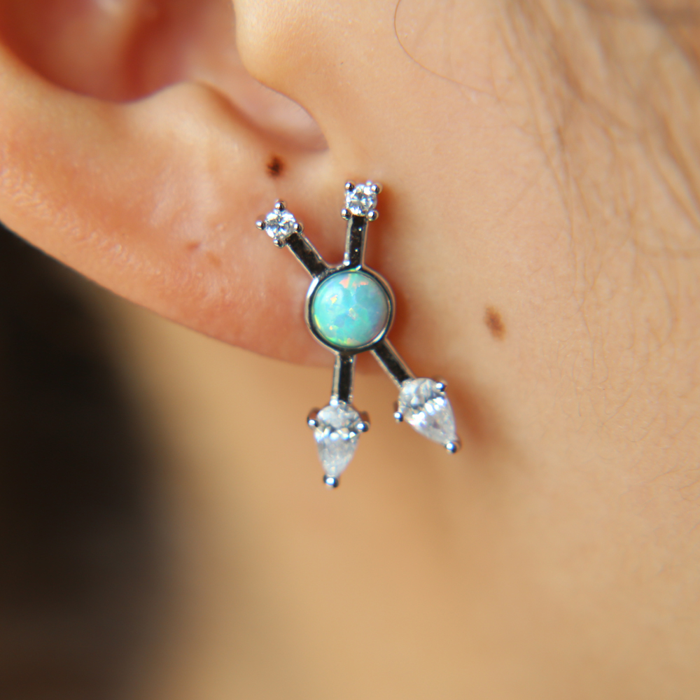 european Criss X design White cz with green fire opal unique fashion classic women ladies gold plated cross earring