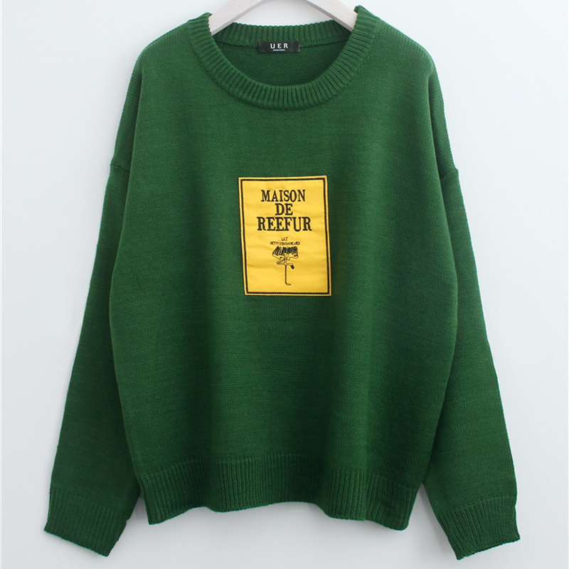 Wholesale- New women's casual Korean autumn and winter fashion solid color patch loose round neck long sleeved all-match sweater for girls, Green
Wholesale- New women's casual Korean autumn and winter fashion solid color patch loose round neck long sleeved all-match sweater for girls, Green