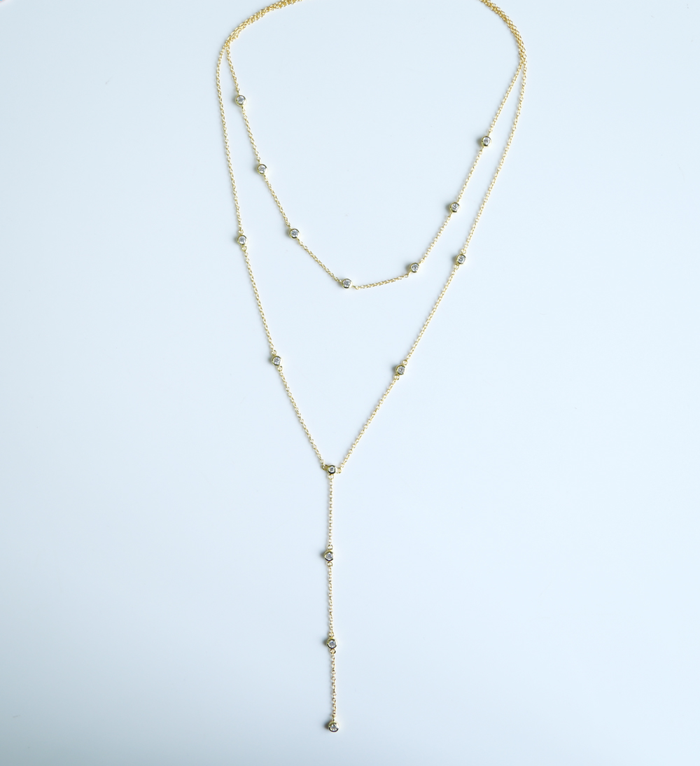 925 sterling silver layer long chain necklace for women wedding with gold silver color plated cz paved station jewelry