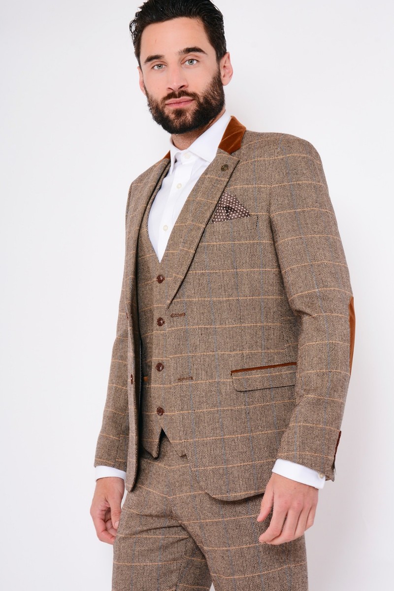 Custom Made Handsome Mens Suits Fashion Brown Glen Plaid High Quality Wedding Suits Warm Groom Tuxedos For Best Man(Jacket+Vest+Pants)