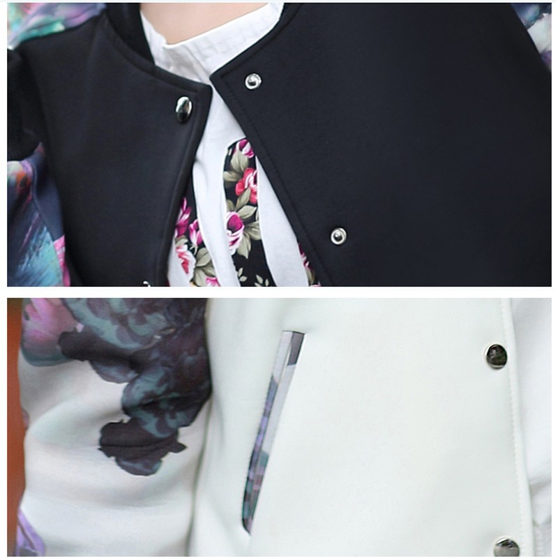 Flower Print Girl Plus Size Casual Baseball high quality Jacket Women Sweatshirts Button Thin Bomber Jacket Long Sleeves Coat
