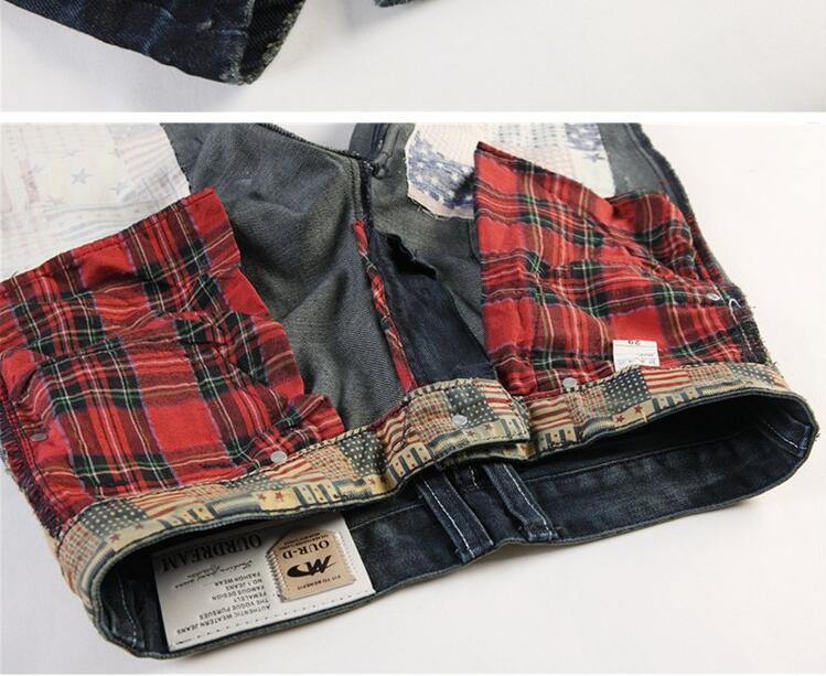 High Quality Jeans Men Fashion Brand Patches Ripped Jeans 2016 New Designer Biker Denim Jeans Straight Hip Hop Skinny Jeans