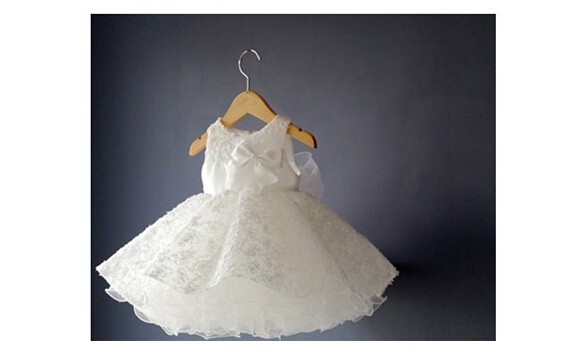 Noble white bow baptism christening gown,New born baby girls/infant princess Tutu birthday dresses,batizado,bapteme