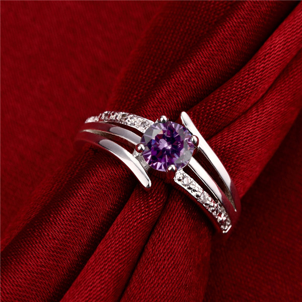 Hot sale Full Diamond fashion Driving three lines 925 silver Ring STPR055B brand new red gemstone sterling silver plated finger rings