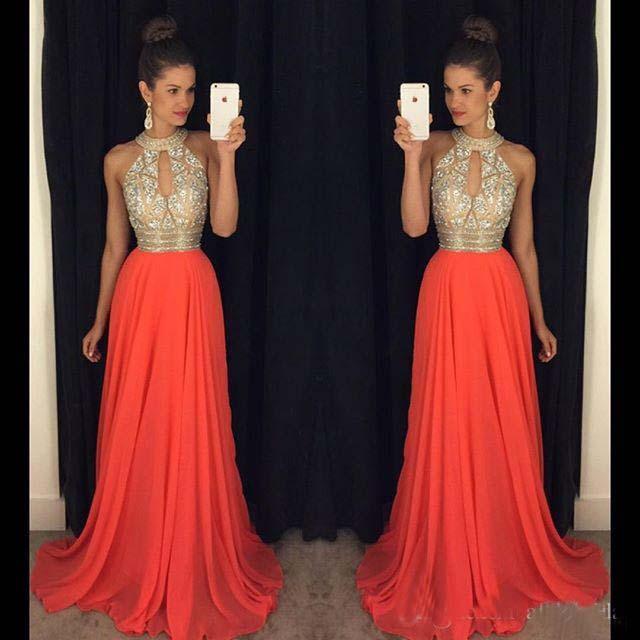 New Sexy Orange Prom Dresses Halter Bling Crystal Beads Keyhole Chiffon Long Party Open Back Evening Wear Gowns Sweep Train Plus Size Custom, Brown
New Sexy Orange Prom Dresses Halter Bling Crystal Beads Keyhole Chiffon Long Party Open Back Evening Wear Gowns Sweep Train Plus Size Custom, Brown