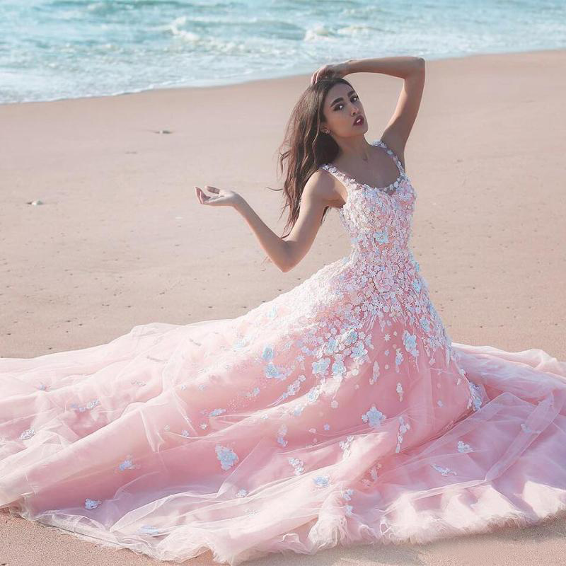 Fabulous 2016 Blush Pink Tulle Wedding Dresses Summer Beach Scoop Lace Applique Long Sweet 16 Quinceanera Dress Custom Made China EN70513