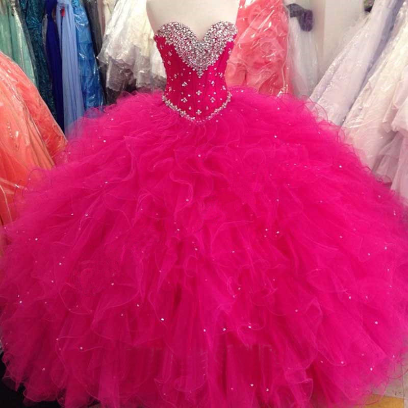 Hot Pink Cascading Ruffles 2016 Quinceanera Dresses with Strapless Lace Up Back Beaded Sequins Plus Size Prom Party Sweet 16 Ball Gown, Coral
Hot Pink Cascading Ruffles 2016 Quinceanera Dresses with Strapless Lace Up Back Beaded Sequins Plus Size Prom Party Sweet 16 Ball Gown, Coral