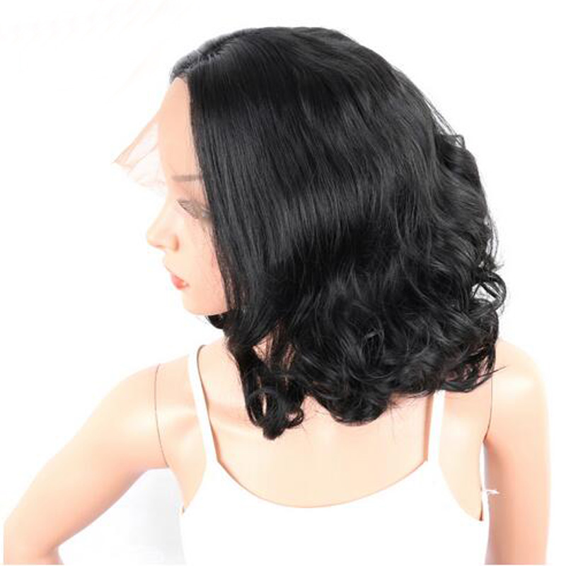 Medium Long Wavy Hair black Wig Middle part Halloween Heat Resistant Fashion Women Synthetic Free Wig Cap