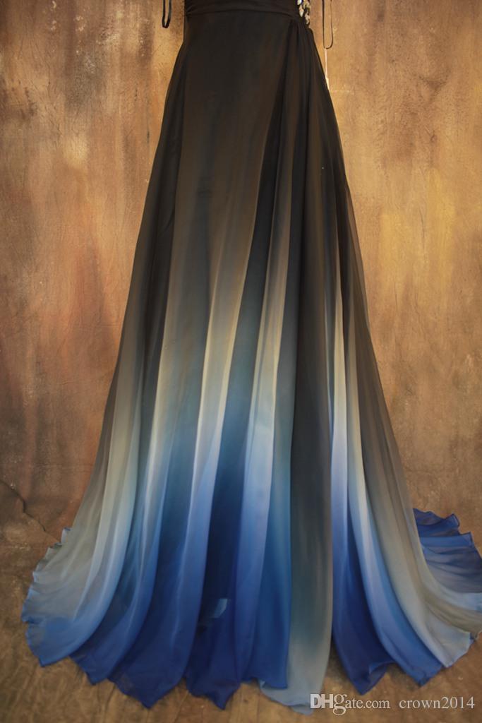 Multicolor Gradient Chiffon One Shoulder Evening Dresses Floor-length Pleated Beaded A-line Evening Gowns Formal Dresses Vestidos De Fiesta