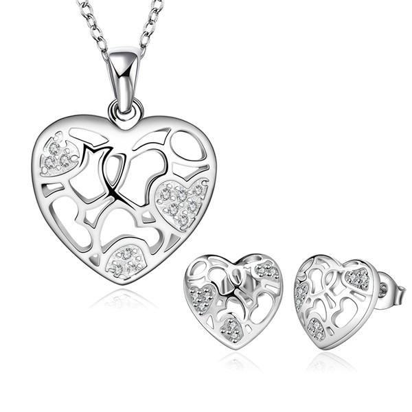High grade 925 sterling silver Zircon heart-shaped three-piece jewelry sets DFMSS743 Factory direct sale wedding necklace earring ring