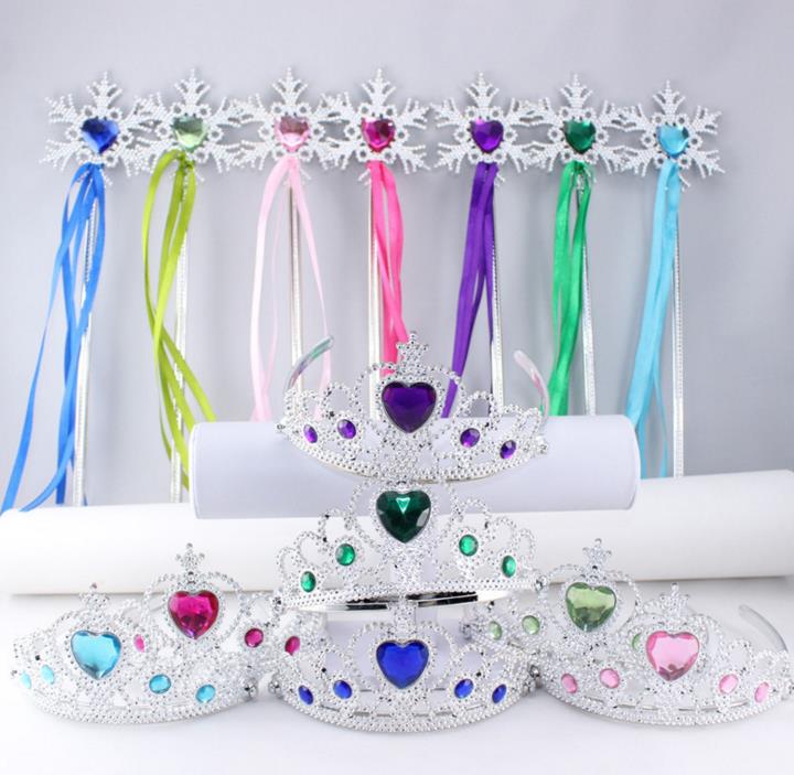 Snowflake ribbon wands crown set fairy wand girl Christmas party gem sticks magic wands wreath headband Tiaras Princess COS props kids gift