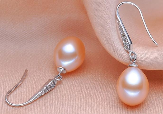 89mm White Pink Purple 100 Natural Freshwater Pearl Drop Earrings 925 Silver Zircon Jewelry for Women