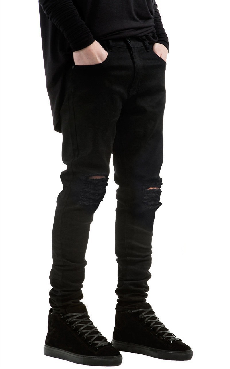 New arrivals high quality men hip hop ripped jeans hole homme elastic mens destroyed jeans black pants pantalones hombre