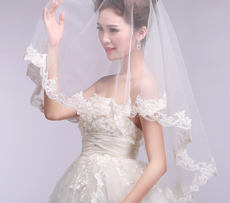 New White or Ivory VEIL 1.5M Cheap Short Wedding Veils with Lace Edge White Tulle Real Sample Bridal Veils For Wedding Dresses