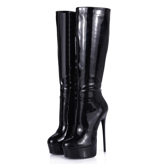 Wholesale Sexy Trendy Black Shiny Patent PU Knee Boots for Women With Platform and 16cm high heel Italian Design Handmade Shoes Fetish Exotic Pole Dance Gothic Punk от DHgate WW