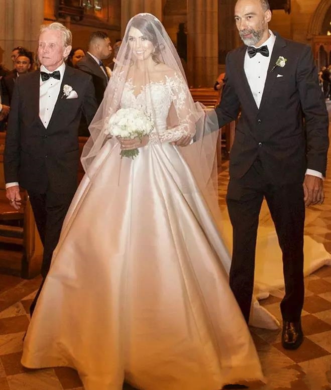 Split Lace Steven Khalil Mermaid Wedding Dresses With Detachable Skirt Sheer Neck Long Sleeves High Slit Overskirt Sexy Bridal Gowns