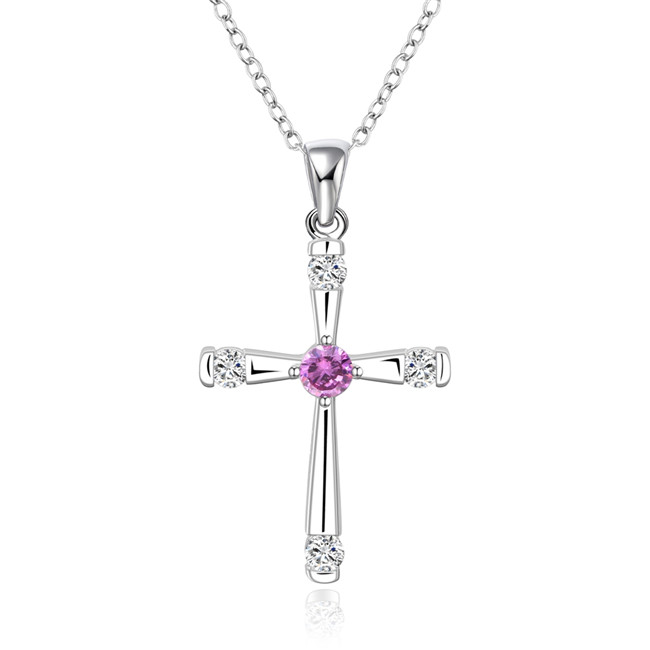 High grade women's cross shape Pendant Necklace purple gemstone sterling silver plated necklace STSN656,fashion 925 silver necklace free